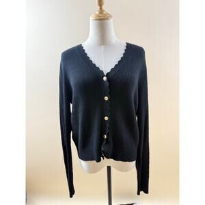 CAbi Black Scalloped Edge Sweater